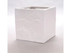 Elegant Einrichten Pflanzkübel Fiberglas Stein-Optik Quadratisch 40x40x40cm Weiß* Zimmerbrunnen