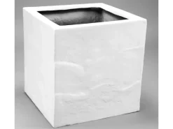 Elegant Einrichten Pflanzkübel Fiberglas Stein-Optik Quadratisch 40x40x40cm Weiß* Zimmerbrunnen