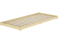 Erst-Holz Extra Flaches Einzelbett Futon Unbehandeltes Holz Loft 90 x 200 cm Fichte Rollrost inkl.