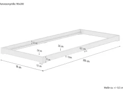 Erst-Holz Extra Flaches Einzelbett Futon Unbehandeltes Holz Loft 90 x 200 cm Fichte Rollrost inkl.
