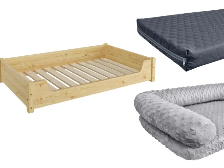 Erst-Holz Hundebett für Große Hunde 100 x 60 cm Kiefer Tierbett Rollrost inkl.* Kissenbezüge