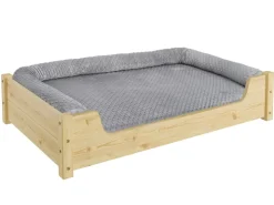 Erst-Holz Hundebett für Große Hunde 100 x 60 cm Kiefer Tierbett Rollrost inkl.* Kissenbezüge
