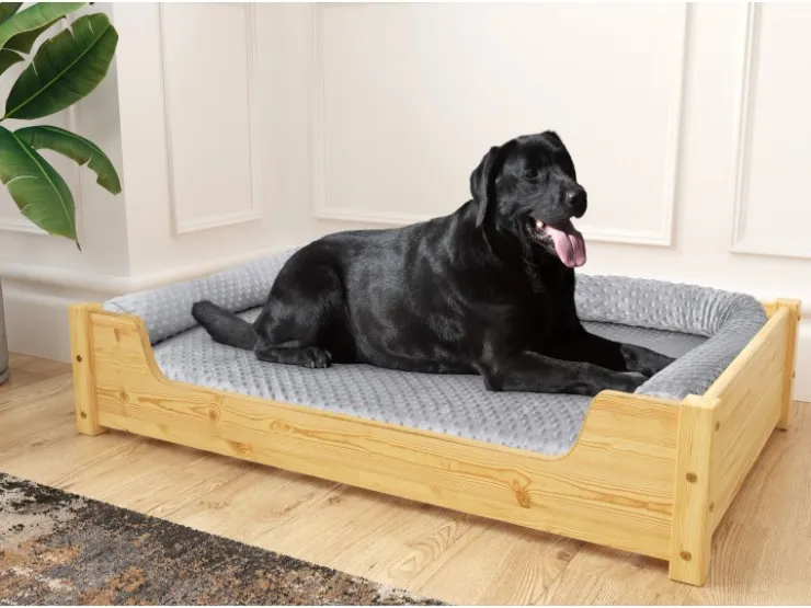 Erst-Holz Hundebett für Große Hunde 100 x 60 cm Kiefer Tierbett Rollrost inkl.* Kissenbezüge