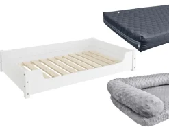 Erst-Holz Hundesofa XXL für Dogge Bernhardiner Tierbett 120 x 70 cm Kiefer Weiß mit Rollrost. Polster und Matratze* Hundebedarf