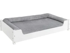 Erst-Holz Hundesofa XXL für Dogge Bernhardiner Tierbett 120 x 70 cm Kiefer Weiß Rollrost und Matratze inkl.