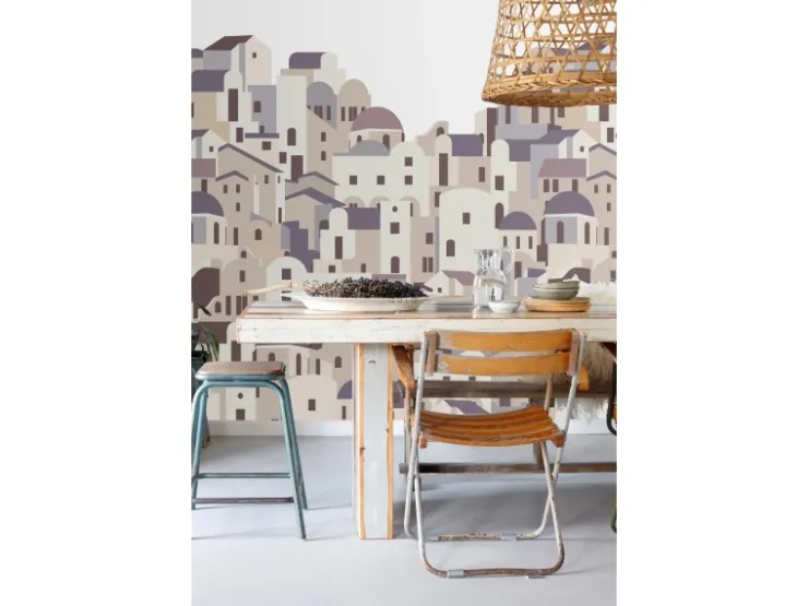 ESTAhome Fototapete Mediterrane Häuser Beige und Grau 200 x 279 cm 159260* Fototapeten