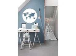ESTAhome Selbstklebende Runde Tapete Weltkarte Blau Ø 70 cm 158984* Wandtattoos