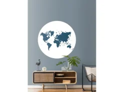 ESTAhome Selbstklebende Runde Tapete Weltkarte Blau Ø 140 cm 159008* Wandtattoos