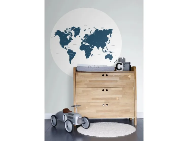 ESTAhome Selbstklebende Runde Tapete Weltkarte Blau Ø 140 cm 159008* Wandtattoos