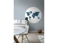 ESTAhome Selbstklebende Runde Tapete Weltkarte Blau Ø 140 cm 159008* Wandtattoos