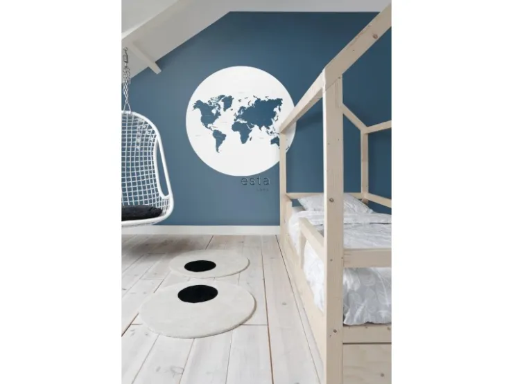 ESTAhome Selbstklebende Runde Tapete Weltkarte Blau Ø 140 cm 159008* Wandtattoos