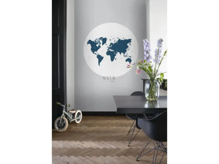 ESTAhome Selbstklebende Runde Tapete Weltkarte Blau Ø 140 cm 159008* Wandtattoos