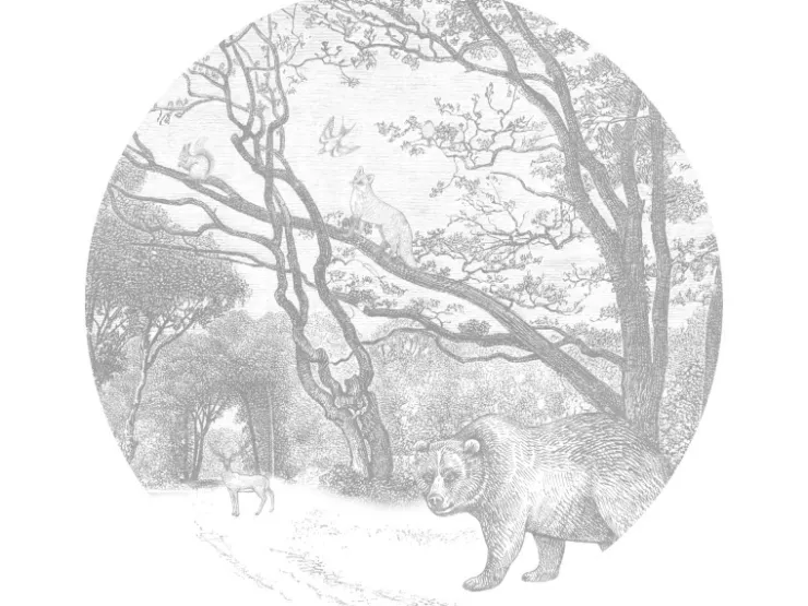 ESTAhome Selbstklebende Runde Tapete Wald Mit Waldtieren Grau Ø 140 cm 159083* Wandtattoos