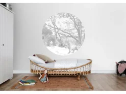 ESTAhome Selbstklebende Runde Tapete Wald Mit Waldtieren Grau Ø 140 cm 159083* Wandtattoos