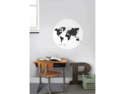 ESTAhome Selbstklebende Runde Tapete Weltkarte Schwarz-Weiß Ø 70 cm 158985* Wandtattoos