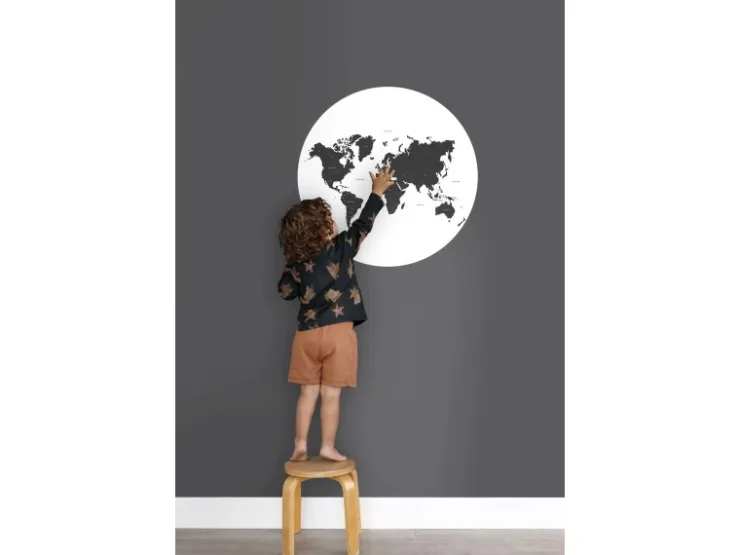 ESTAhome Selbstklebende Runde Tapete Weltkarte Schwarz-Weiß Ø 70 cm 158985* Wandtattoos