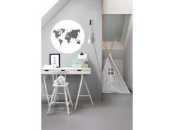 ESTAhome Selbstklebende Runde Tapete Weltkarte Schwarz-Weiß Ø 70 cm 158985* Wandtattoos