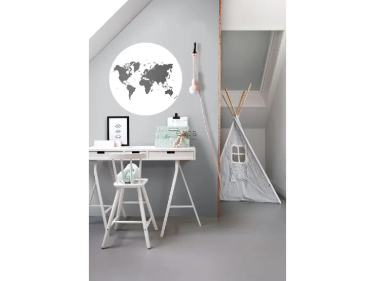 ESTAhome Selbstklebende Runde Tapete Weltkarte Schwarz-Weiß Ø 70 cm 158985* Wandtattoos