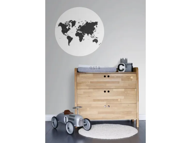 ESTAhome Selbstklebende Runde Tapete Weltkarte Schwarz-Weiß Ø 70 cm 158985* Wandtattoos