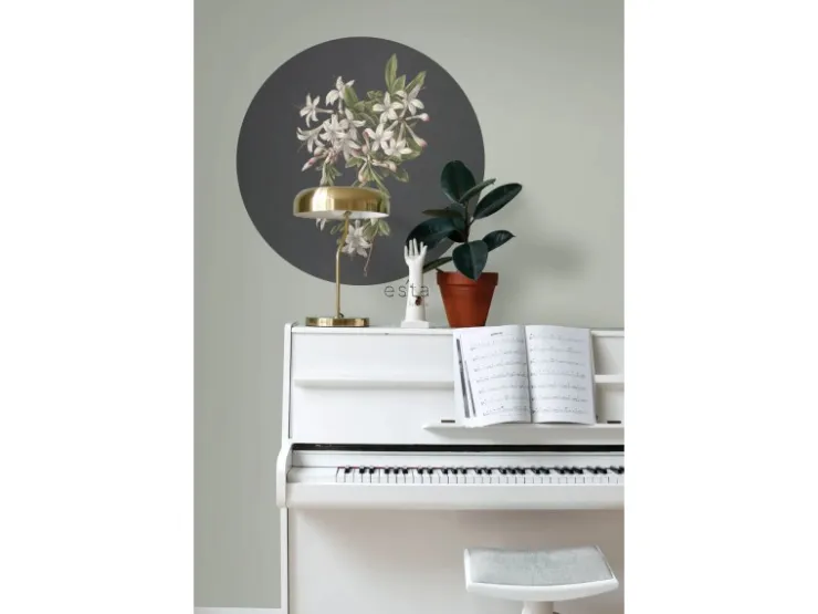 ESTAhome Selbstklebende Runde Tapete Blüte Hellrosa und Schwarz Ø 70 cm 158992