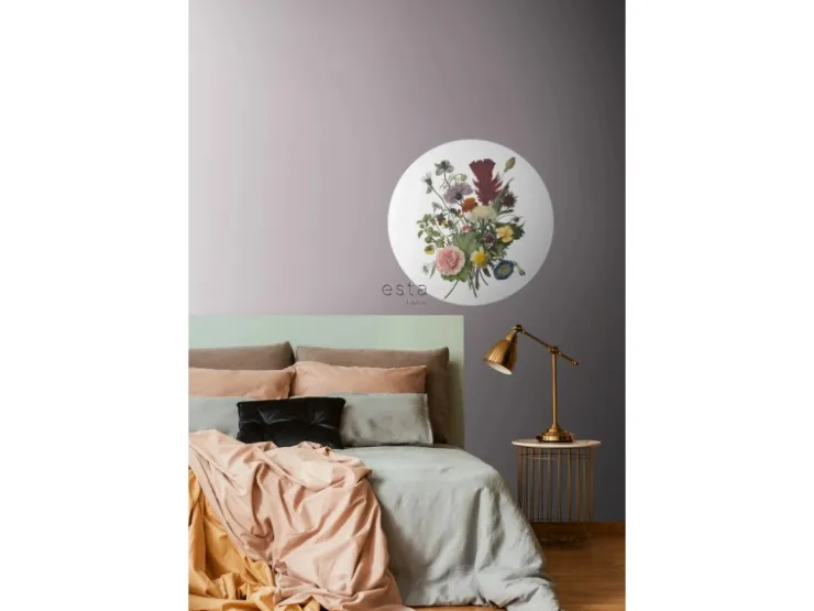 ESTAhome Selbstklebende Runde Tapete Blumenstrauß Grün Rosa und Gelb Ø 70 cm 158996* Wandtattoos