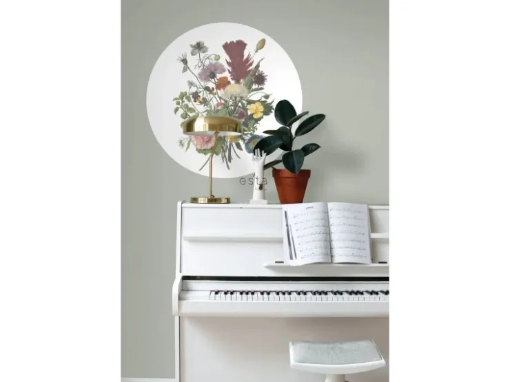 ESTAhome Selbstklebende Runde Tapete Blumenstrauß Grün Rosa und Gelb Ø 70 cm 158996* Wandtattoos