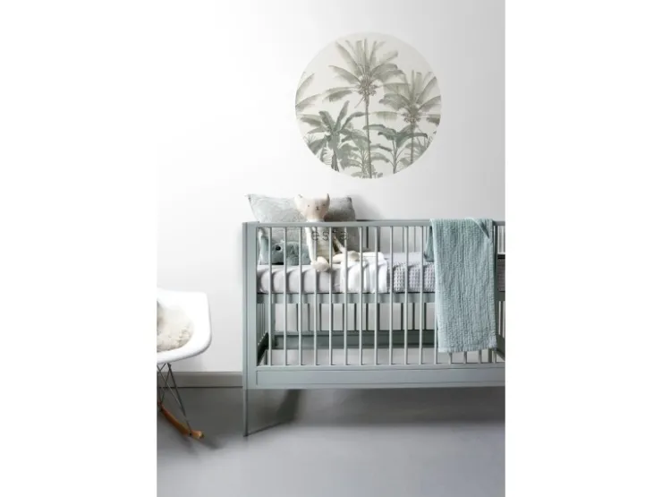 ESTAhome Selbstklebende Runde Tapete Palmen Hellbeige und Graugrün Ø 70 cm 158983* Wandtattoos