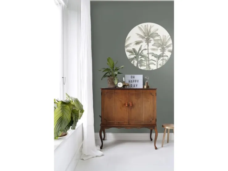 ESTAhome Selbstklebende Runde Tapete Palmen Hellbeige und Graugrün Ø 70 cm 158983* Wandtattoos