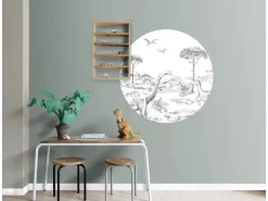 ESTAhome Selbstklebende Runde Tapete Dinosaurier Schwarz-Weiß Ø 70 cm 159073