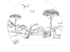 ESTAhome Selbstklebende Runde Tapete Dinosaurier Schwarz-Weiß Ø 70 cm 159073