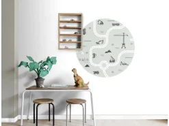 ESTAhome Selbstklebende Runde Tapete Fahrzeuge Mintgrün Ø 70 cm 159066* Wandtattoos