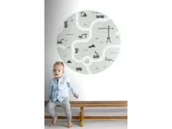 ESTAhome Selbstklebende Runde Tapete Fahrzeuge Mintgrün Ø 70 cm 159066* Wandtattoos