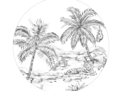 ESTAhome Selbstklebende Runde Tapete Safari-Muster Schwarz-Weiß Ø 140 cm 159004* Wandtattoos