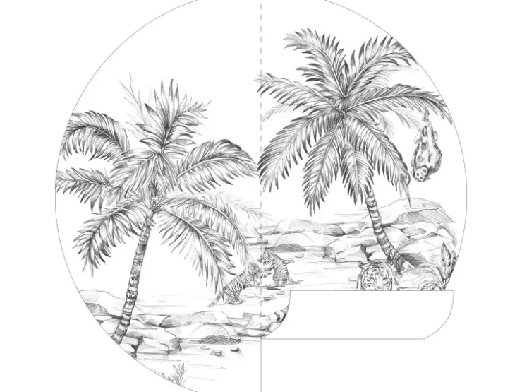 ESTAhome Selbstklebende Runde Tapete Safari-Muster Schwarz-Weiß Ø 140 cm 159004* Wandtattoos