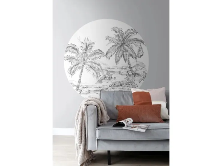 ESTAhome Selbstklebende Runde Tapete Safari-Muster Schwarz-Weiß Ø 140 cm 159004* Wandtattoos