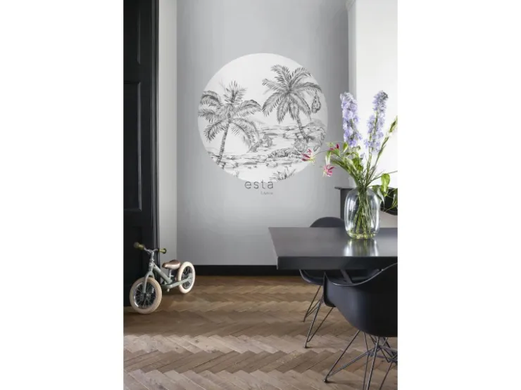 ESTAhome Selbstklebende Runde Tapete Safari-Muster Schwarz-Weiß Ø 140 cm 159004* Wandtattoos