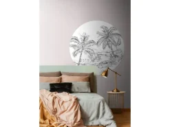 ESTAhome Selbstklebende Runde Tapete Safari-Muster Schwarz-Weiß Ø 140 cm 159004* Wandtattoos