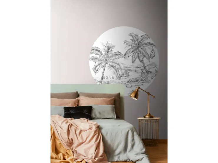 ESTAhome Selbstklebende Runde Tapete Safari-Muster Schwarz-Weiß Ø 140 cm 159004* Wandtattoos