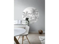 ESTAhome Selbstklebende Runde Tapete Safari-Muster Schwarz-Weiß Ø 140 cm 159004* Wandtattoos