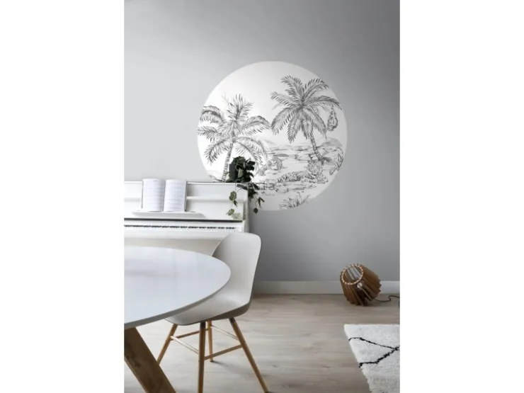ESTAhome Selbstklebende Runde Tapete Safari-Muster Schwarz-Weiß Ø 140 cm 159004* Wandtattoos