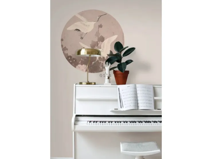 ESTAhome Selbstklebende Runde Tapete Kraniche Graurosa Ø 70 cm 158995