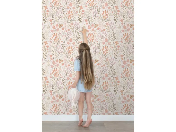 ESTAhome Tapete Blätter und Blumen und Orange 50 x 900 cm