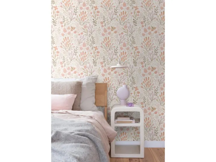 ESTAhome Tapete Blätter und Blumen und Orange 50 x 900 cm