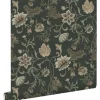 ESTAhome Tapete Blumenmuster Schwarz und Grün 0.53 x 10.05 m 139417