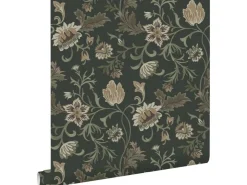 ESTAhome Tapete Blumenmuster Schwarz und Grün 0.53 x 10.05 m 139417