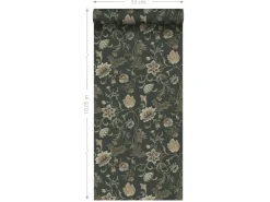 ESTAhome Tapete Blumenmuster Schwarz und Grün 0.53 x 10.05 m 139417