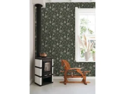 ESTAhome Tapete Blumenmuster Schwarz und Grün 0.53 x 10.05 m 139417