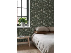 ESTAhome Tapete Blumenmuster Schwarz und Grün 0.53 x 10.05 m 139417