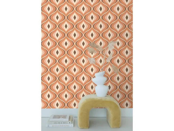 ESTAhome Tapete Retro-Ornamente Orange und Braun 50 x 900 cm 130986