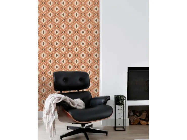 ESTAhome Tapete Retro-Ornamente Orange und Braun 50 x 900 cm 130986